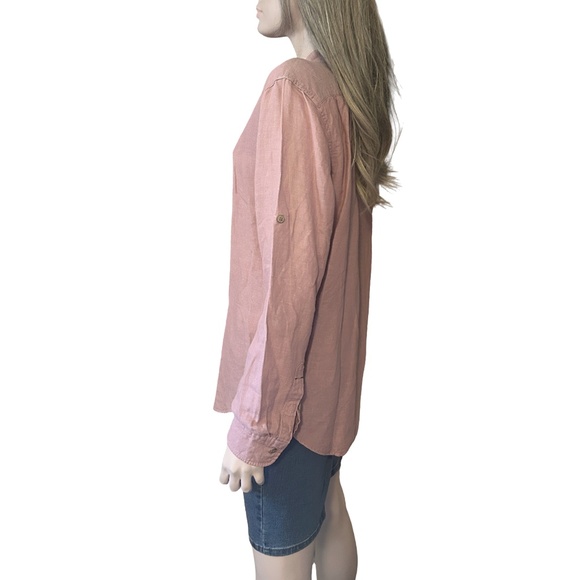 Levi's Button Front Shirt Top Blouse Long Sleeve Linen Cotton Blend Rose Pink - Picture 7 of 15
